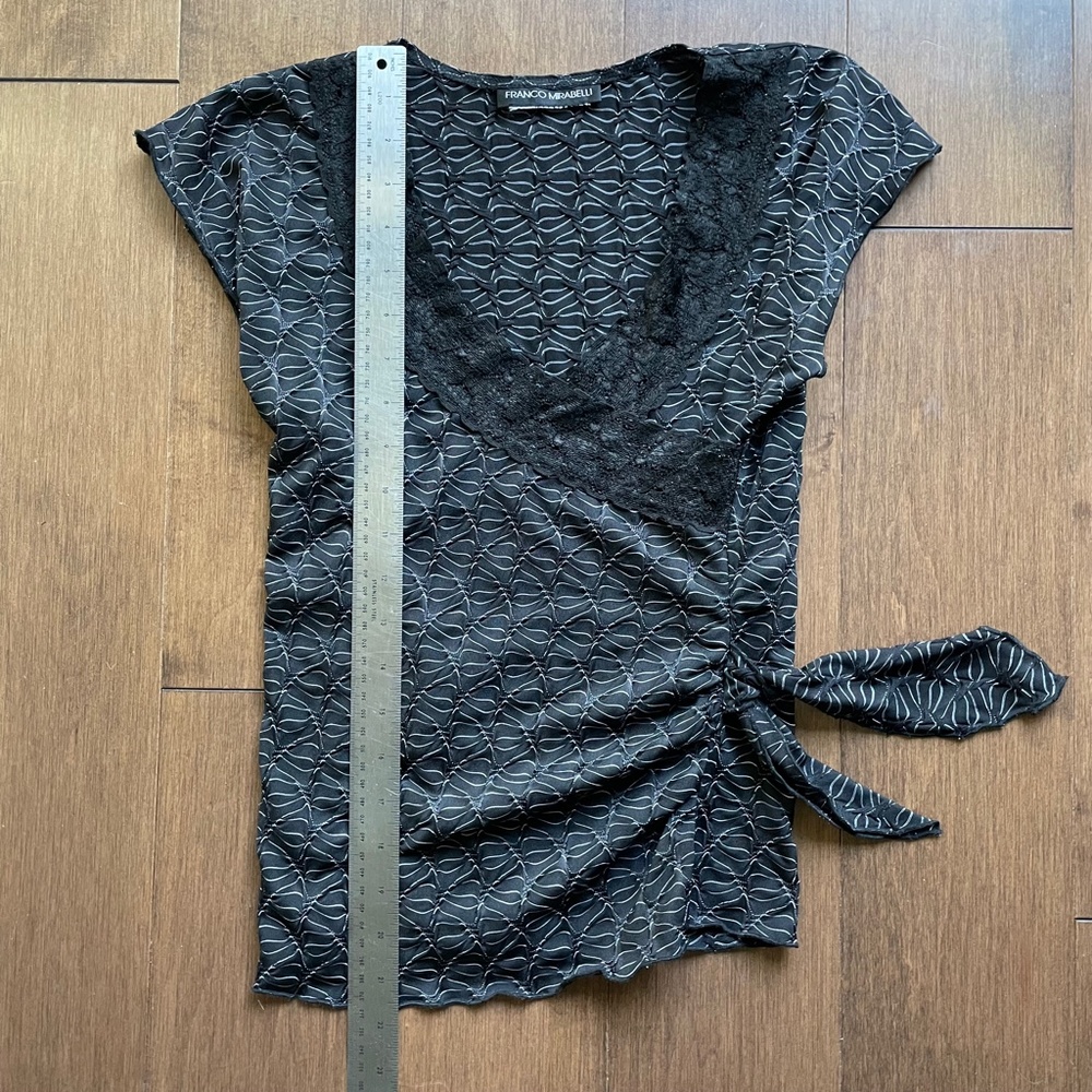 Black Lace trim Dress.top with waist tie Vintage
